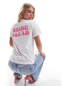 Pieces - Bride Squad - T-shirt bianca con scritta glitterata rosa sulla schiena-Bianco