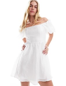 Pieces - Vestito corto stile babydoll con maniche oversize bianco iridescente
