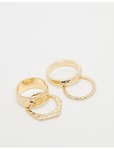 ASOS DESIGN - Confezione da 4 anelli dorati con design martellato-Oro