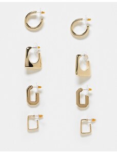 ASOS DESIGN - Confezione da 4 orecchini a cerchio dorati con design misti-Oro