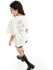 Miss Selfridge - T-shirt oversize crema con grafica stile scarabocchio-Bianco
