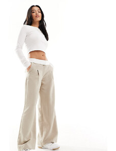 Miss Selfridge Petite - Pantaloni color pietra con fascia in vita risvoltata-Neutro