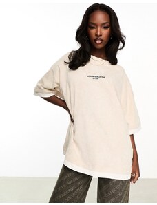 ASOS Weekend Collective - T-shirt a maniche corte doppio strato color sabbia slavato con logo-Neutro