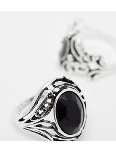Reclaimed Vintage - Confezione di anelli unisex con dettagli traforati e pietra-Argento