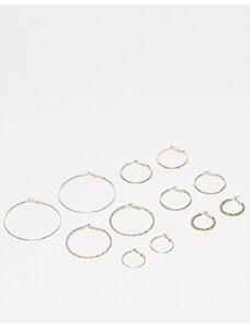 ASOS DESIGN - Confezione da 6 paia di orecchini a cerchio sottili color oro zigrinati