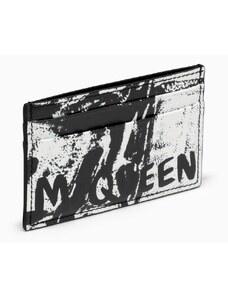 Alexander McQueen Portacarte nero/bianco in pelle con logo