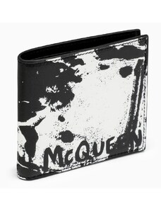 Alexander McQueen Portafoglio nero/bianco in pelle con logo