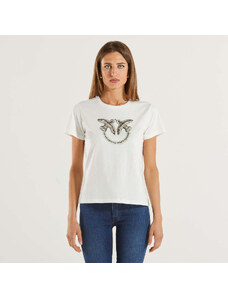 Pinko t-shirt maxi logo love birds strass bianco