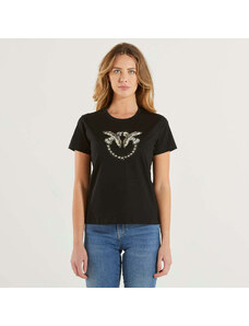 Pinko t-shirt maxi logo love birds strass nera