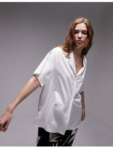 Topshop - Camicia a maniche corte in raso color avorio-Bianco