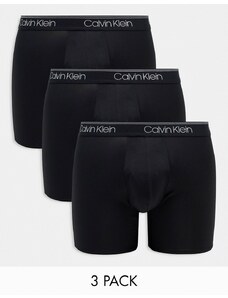 Calvin Klein - Confezione da 3 paia di boxer neri in microfibra elasticizzata con fascia in vita a contrasto con logo-Nero