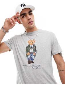 Polo Ralph Lauren - T-shirt classica oversize grigio mélange con stampa di orsetto heritage