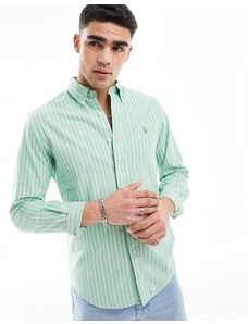 Polo Ralph Lauren - Camicia Oxford leggera verde a righe rosa con logo