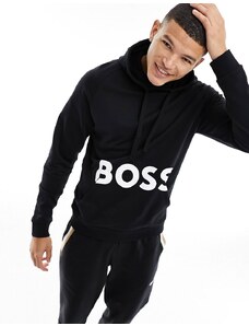 BOSS Bodywear - Felpa nera con cappuccio e stampa del logo-Nero