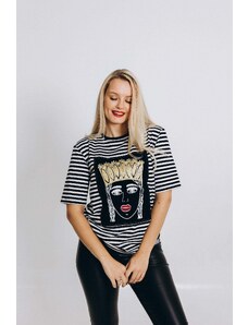 RADADA STRIPED T-SHIRT WITH PAINTING GOLDEN CROWN