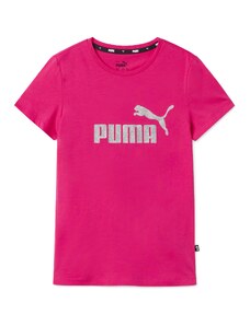 T-shirt fucsia da bambina con logo grigio glitterato Puma Essentials +