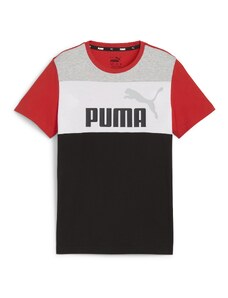 T-shirt rossa, nera e grigia da bambino con logo sul petto Puma Essentials Block