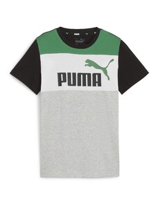 T-shirt verde, nera e grigia da bambino con logo sul petto Puma Essentials Block