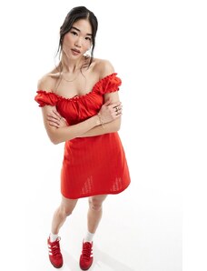 ASOS DESIGN - Vestito corto stile milkmaid rosso traforato