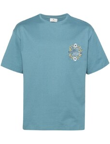 Etro T-shirt blu fiordaliso con ricamo