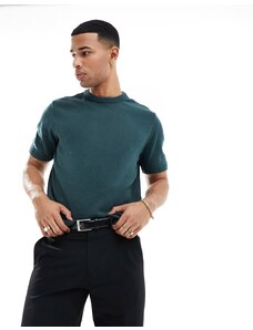 ASOS DESIGN - T-shirt testurizzata comoda in maglia verde scuro