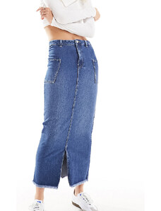 Vero Moda Tall - Gonna lunga di jeans blu scuro con spacco sul davanti e tasche laterali