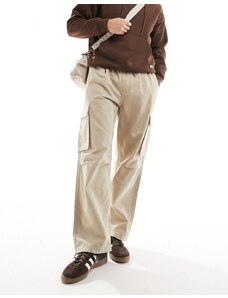 Pull&Bear - Pantaloni cargo beige con motivo a spina di pesce-Neutro