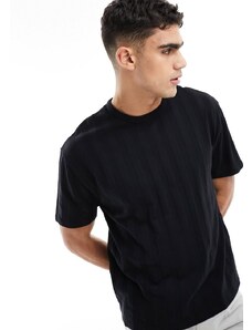 ASOS DESIGN - T-shirt comoda nera testurizzata a coste-Nero