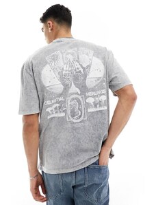 ASOS DESIGN - T-shirt oversize grigio slavato con stampa celestiale sul retro