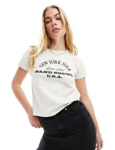 Pull&Bear - T-shirt color écru con grafica "New York Tour"-Neutro