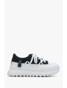 Women's White & Black Sneakers with Perforated Sole Estro ER00114396