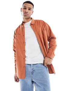 ASOS DESIGN - Camicia oversize anni '90 color ruggine a coste con doppia tasca-Arancione