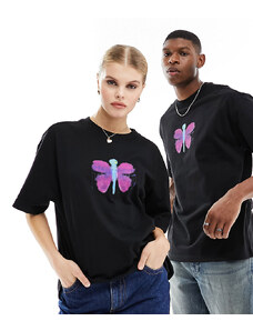 Weekday - T-shirt oversize unisex nera con stampa di farfalla - In esclusiva per ASOS-Nero