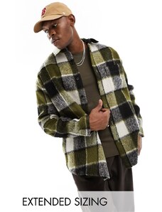 ASOS DESIGN - Camicia giacca oversize in misto lana a quadri kaki stile anni '90-Verde
