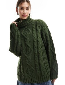 Monki - Top verde scuro a maniche lunghe in maglia pesante