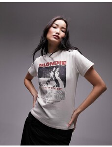 Topshop - T-shirt mini écru con grafica su licenza dei Blondie-Bianco