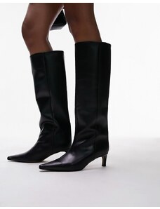 Topshop - Tara - Stivali neri al ginocchio in pelle premium con tacco alto-Nero