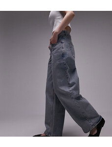 Topshop Petite - Jeans con cinturino sul retro effetto candeggiato sporco-Blu