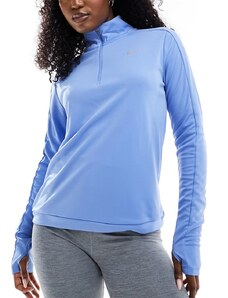 Nike Running - Pacer Dri-FIT - Top a maniche lunghe blu chiaro con zip corta-Bianco