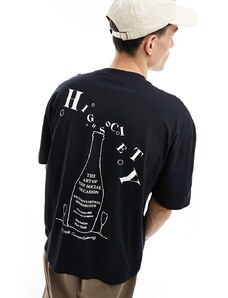 ASOS DESIGN - T-shirt oversize nera con stampa di drink sul retro-Nero
