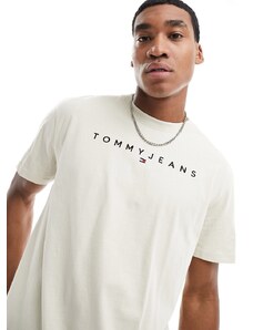 Tommy Jeans - T-shirt vestibilità classica beige con logo lineare-Bianco