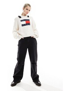 Tommy Jeans - Maglione bianco con colletto e bandiera