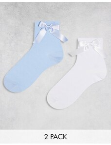 ASOS DESIGN - Confezione da 2 paia di calzini bianchi e blu con fiocchi-Multicolore