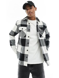 Jack & Jones - Camicia giacca oversize a quadri grandi bianca e nera-Bianco