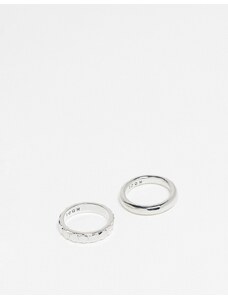 Icon Brand - Set di anelli a fascia argentati con design esagonale-Argento