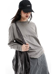 Pull&Bear - Maglietta oversize a maniche lunghe grigio pallido