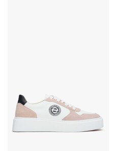 Women's Pink & White Leather & Velour Sneakers Estro ER00113063