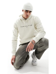 Tommy Jeans - Felpa con cappuccio beige con logo lineare-Bianco