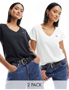 Levi's - Confezione da 2 t-shirt bianca e nera con scollo a V e logo piccolo-Nero