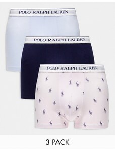 Polo Ralph Lauren - Confezione da 3 boxer aderenti rosa con logo ripetuto, azzurro e navy-Blu